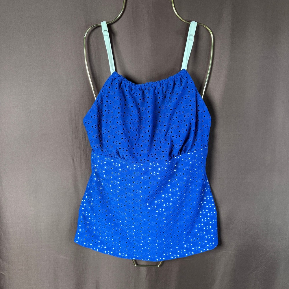 Lands' End Women's S Square‎ Neck Textured Tankini Underwire Swim Top Cobalt Blu